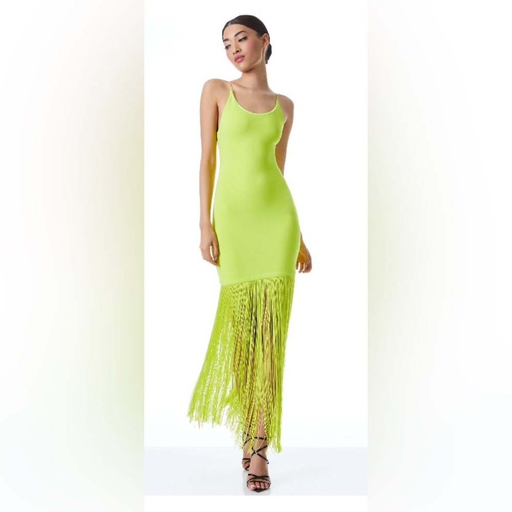 Alice + Olivia Neon Lime Fringe Maxi Dress